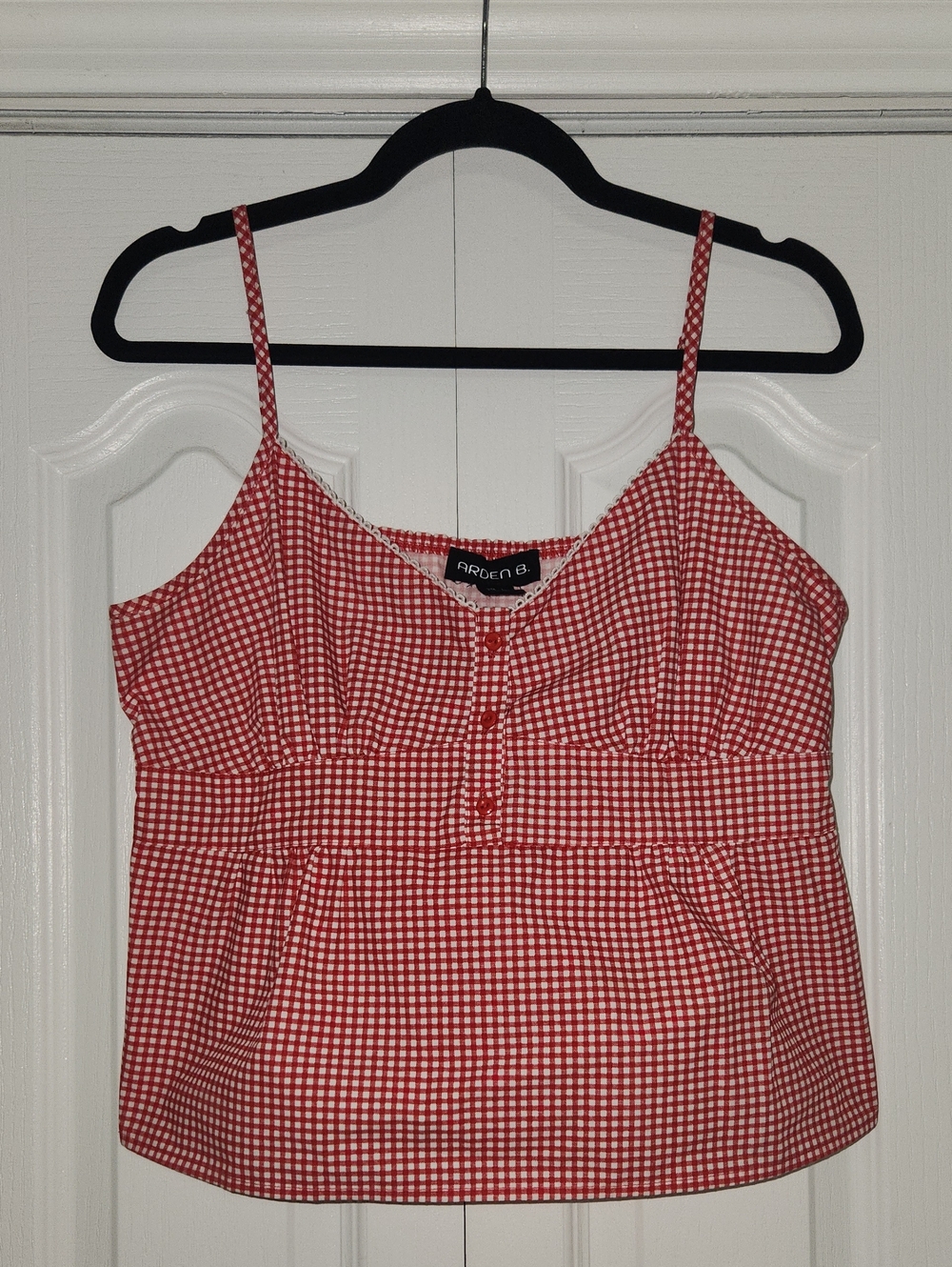 Arden B Red Gingham Camisole with Button Front